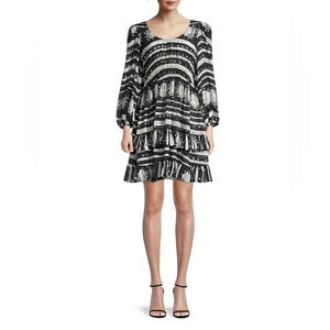 Cynthia Rowley Sicily Silk Smocked-waist Dress. Black & White size 8. Lined